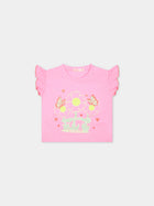 T-shirt fucsia per neonata con ruches e stampa multicolor,Billieblush,U20042 462